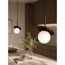 Luminosa Lighting Luminosa Aura Bar Pendant Ceiling Light Black White Glass Shade 2X E27 - thumbnail 3