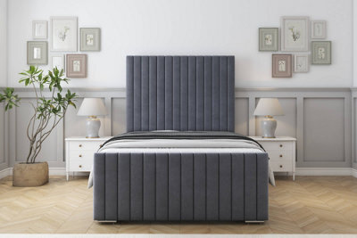 "Sloomy Madison Steel Plush Bed Frame With Mattress With 50"" Upholstered Headboard 4'6 Double" - image 1