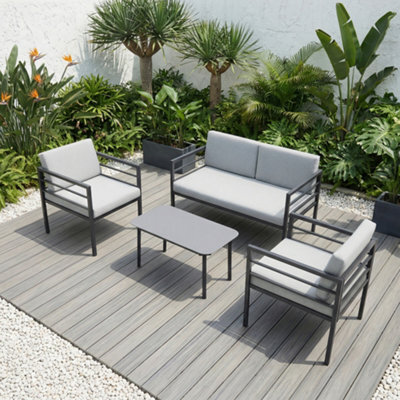 More4Homes Rhodes Garden Sofa Set 4 Seater Outdoor Garden Furniture Set With Glass Table (Grey) - image 1