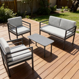 More4Homes Rhodes Garden Sofa Set 4 Seater Outdoor Garden Furniture Set With Glass Table (Grey) - thumbnail 2