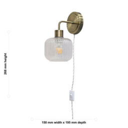 First Choice Lighting Toby - Antique Brass Plug In Wall Light With Batley Ribbed Glass Shade - thumbnail 5