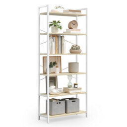 LEDREM 6-Tier Bookshelf, Bookcase, Shelving Unit, For Office, Study, 30 X 64 X 185.5 Cm, Industrial, Natural Beige And Matte White - thumbnail 2