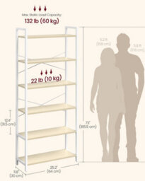 LEDREM 6-Tier Bookshelf, Bookcase, Shelving Unit, For Office, Study, 30 X 64 X 185.5 Cm, Industrial, Natural Beige And Matte White - thumbnail 7