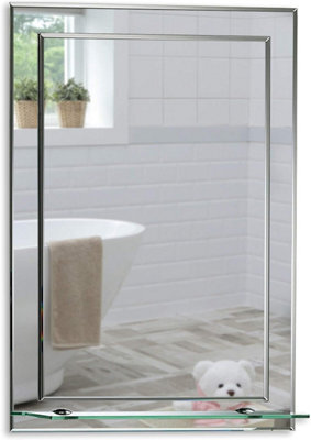 Mood Premium Rectangular Bathroom Mirror With Shelf, Wall Mounted & Double Layer Of Glass, Bevelled Edges (70Cm X 50Cm) - image 1