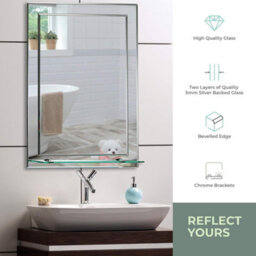 Mood Premium Rectangular Bathroom Mirror With Shelf, Wall Mounted & Double Layer Of Glass, Bevelled Edges (70Cm X 50Cm) - thumbnail 2