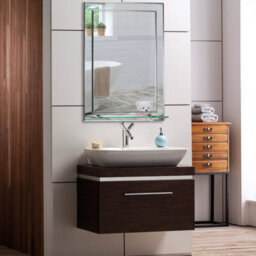 Mood Premium Rectangular Bathroom Mirror With Shelf, Wall Mounted & Double Layer Of Glass, Bevelled Edges (70Cm X 50Cm) - thumbnail 5