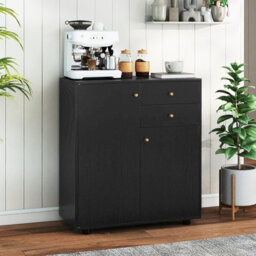 Gainoom Kitchen Black Sideboard Buffet Cabinet Coffee Bar Cabinet W/ 2 Drawers - thumbnail 9