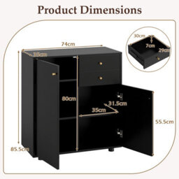 Gainoom Kitchen Black Sideboard Buffet Cabinet Coffee Bar Cabinet W/ 2 Drawers - thumbnail 8