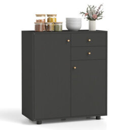 Gainoom Kitchen Black Sideboard Buffet Cabinet Coffee Bar Cabinet W/ 2 Drawers