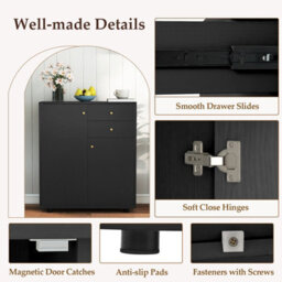 Gainoom Kitchen Black Sideboard Buffet Cabinet Coffee Bar Cabinet W/ 2 Drawers - thumbnail 7