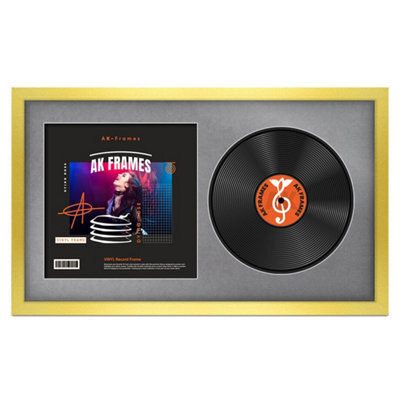 "30X17"" Gold Modern Vinyl Record Frame With Mid Grey Mount For 12 Inch Lp Album Cover & Disc - Ak Frames" - image 1