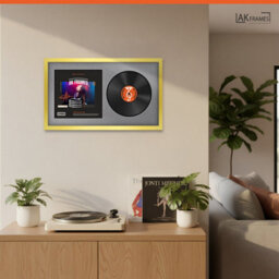 "30X17"" Gold Modern Vinyl Record Frame With Mid Grey Mount For 12 Inch Lp Album Cover & Disc - Ak Frames" - thumbnail 5