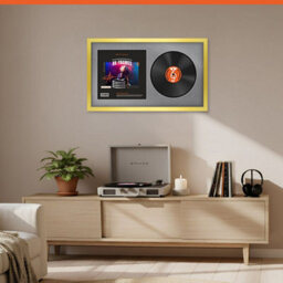 "30X17"" Gold Modern Vinyl Record Frame With Mid Grey Mount For 12 Inch Lp Album Cover & Disc - Ak Frames" - thumbnail 8