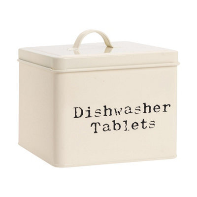 Harbour Housewares Dishwasher Tablet Storage Tin - Cream - Vintage Under Sink Metal Storage Canister Kitchen Caddy Container Tin - image 1
