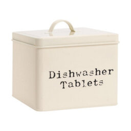 Harbour Housewares Dishwasher Tablet Storage Tin - Cream - Vintage Under Sink Metal Storage Canister Kitchen Caddy Container Tin