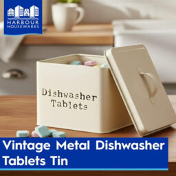 Harbour Housewares Dishwasher Tablet Storage Tin - Cream - Vintage Under Sink Metal Storage Canister Kitchen Caddy Container Tin - thumbnail 2