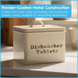 Harbour Housewares Dishwasher Tablet Storage Tin - Cream - Vintage Under Sink Metal Storage Canister Kitchen Caddy Container Tin - thumbnail 3
