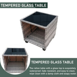 3 Pieces Outdoor Pe Rattan Bistro Set, With Tempered Glass Top Coffee Table, Thick Padded Armchair - Gray - thumbnail 3
