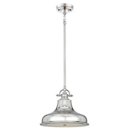 Quoizel Emery 1-Light Medium Pendant Metal & Glass Americana Style, Imperial Silver Finish, Dimmable, Adjustable Drop