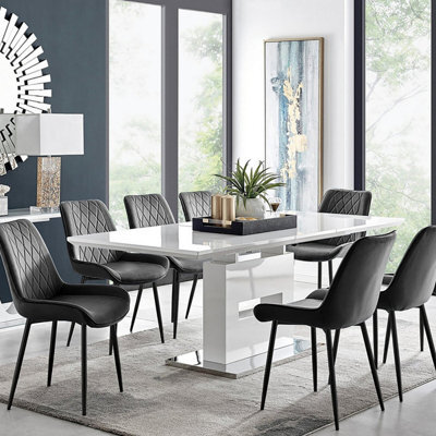 Furniturebox Uk Arezzo Large Extending Dining Table And 8 Black Pesaro Black Leg Chairs - image 1