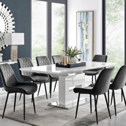 Furniturebox Uk Arezzo Large Extending Dining Table And 8 Black Pesaro Black Leg Chairs - thumbnail 1