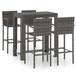 Berkfield 5 Piece Outdoor Bar Set With Armrest Poly Rattan Grey - thumbnail 2