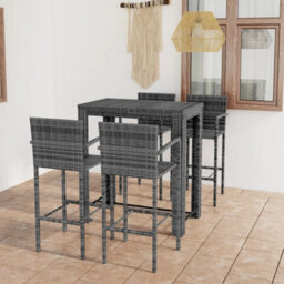 Berkfield 5 Piece Outdoor Bar Set With Armrest Poly Rattan Grey - thumbnail 1