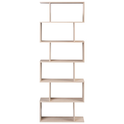 Wyld And Coco Novahome 6-Tier Bookcase Light Brown, Open-Back Irregular Minimalist Design - image 1