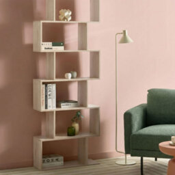 Wyld And Coco Novahome 6-Tier Bookcase Light Brown, Open-Back Irregular Minimalist Design - thumbnail 2