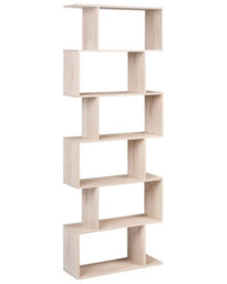 Wyld And Coco Novahome 6-Tier Bookcase Light Brown, Open-Back Irregular Minimalist Design - thumbnail 3