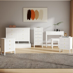 Melody Maison Chest Of Drawers, Tall Bedside Table, Pair Of Bedside Tables & Dressing Table Set - Hales White Range - thumbnail 2