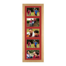 AK Frames 26X8 Oak Sleek Multi Photo Frame With Crimson Mount - Holds 5 Apertures (5X) 6X4 Photos