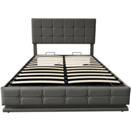 Ottoman 4Ft6 Double Bed With Led Lighting,with Adjustable Button Tufted Headboard, No Box Spring Needed, Grey (No Mattress) - thumbnail 5