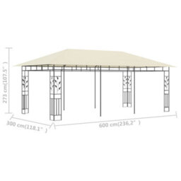 Berkfield Durable Gazebo With Mosquito Net 6X3X2.73 M Cream - thumbnail 6