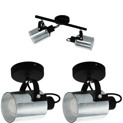 Stylish Twin Ceiling Spot Light With Wall Lights In Black Vaporized Glass - image 1