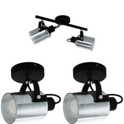 Stylish Twin Ceiling Spot Light With Wall Lights In Black Vaporized Glass