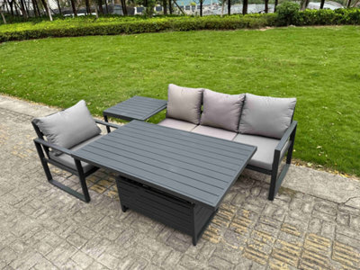 Fimous Aluminium Garden Furniture Set 4 Piece Aluminium Lounge Seating Set With Cushions Side Table Dark Grey - image 1