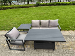Fimous Aluminium Garden Furniture Set 4 Piece Aluminium Lounge Seating Set With Cushions Side Table Dark Grey - thumbnail 2