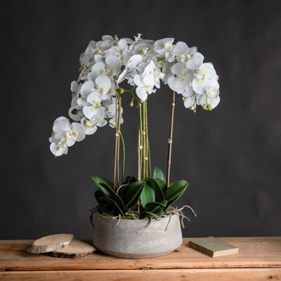 Hill Interiors Large White Orchid In Stone Pot - image 1