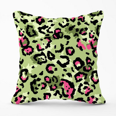 Warren Reed Designer Green And Pink Leopard Print Outdoor Cushion 45Cm X 45Cm - image 1