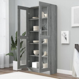 Berkfield Vitrine Cabinet Grey Sonoma 82.5X30.5X185.5 Cm Engineered Wood - thumbnail 6