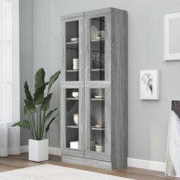 Berkfield Vitrine Cabinet Grey Sonoma 82.5X30.5X185.5 Cm Engineered Wood - thumbnail 1