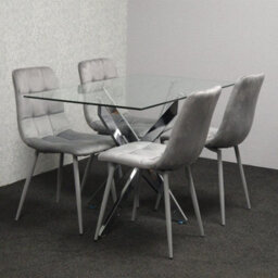Kosy Koala Modern Rectangle Glass Dining Table Set With 4 Grey Velvet Chairs Dining Room Furniture - thumbnail 2