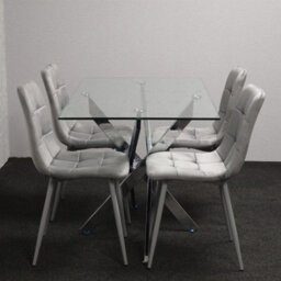 Kosy Koala Modern Rectangle Glass Dining Table Set With 4 Grey Velvet Chairs Dining Room Furniture - thumbnail 3