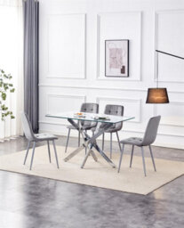 Kosy Koala Modern Rectangle Glass Dining Table Set With 4 Grey Velvet Chairs Dining Room Furniture