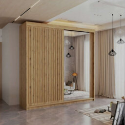 M N Furniture Ltd Wardrobe With Led Light - Modern Sliding Wardrobe - 2 Or 3 Door Bedroom Cabinet With Mirror (Oak/oak, 150Cm) - thumbnail 1