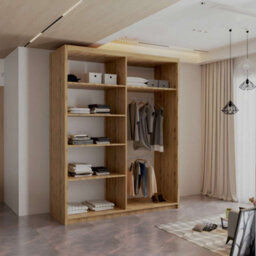 M N Furniture Ltd Wardrobe With Led Light - Modern Sliding Wardrobe - 2 Or 3 Door Bedroom Cabinet With Mirror (Oak/oak, 150Cm) - thumbnail 2