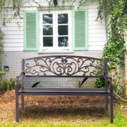 Costway Patio Garden Bench Weatherproof Cast Iron & Steel Porch Loveseat - thumbnail 9
