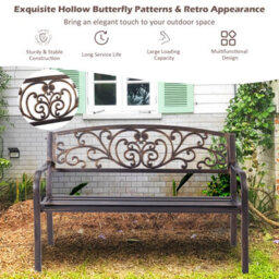 Costway Patio Garden Bench Weatherproof Cast Iron & Steel Porch Loveseat - thumbnail 5