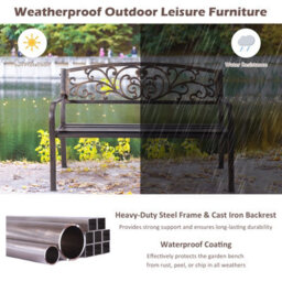 Costway Patio Garden Bench Weatherproof Cast Iron & Steel Porch Loveseat - thumbnail 6